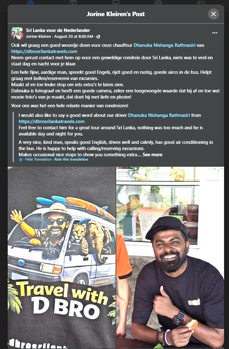 Screenshot of Jorine Kleiren's original Facebook post recommending Dhanuka