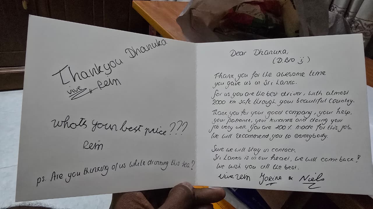 A handwritten thank-you card addressed to Dhanuka