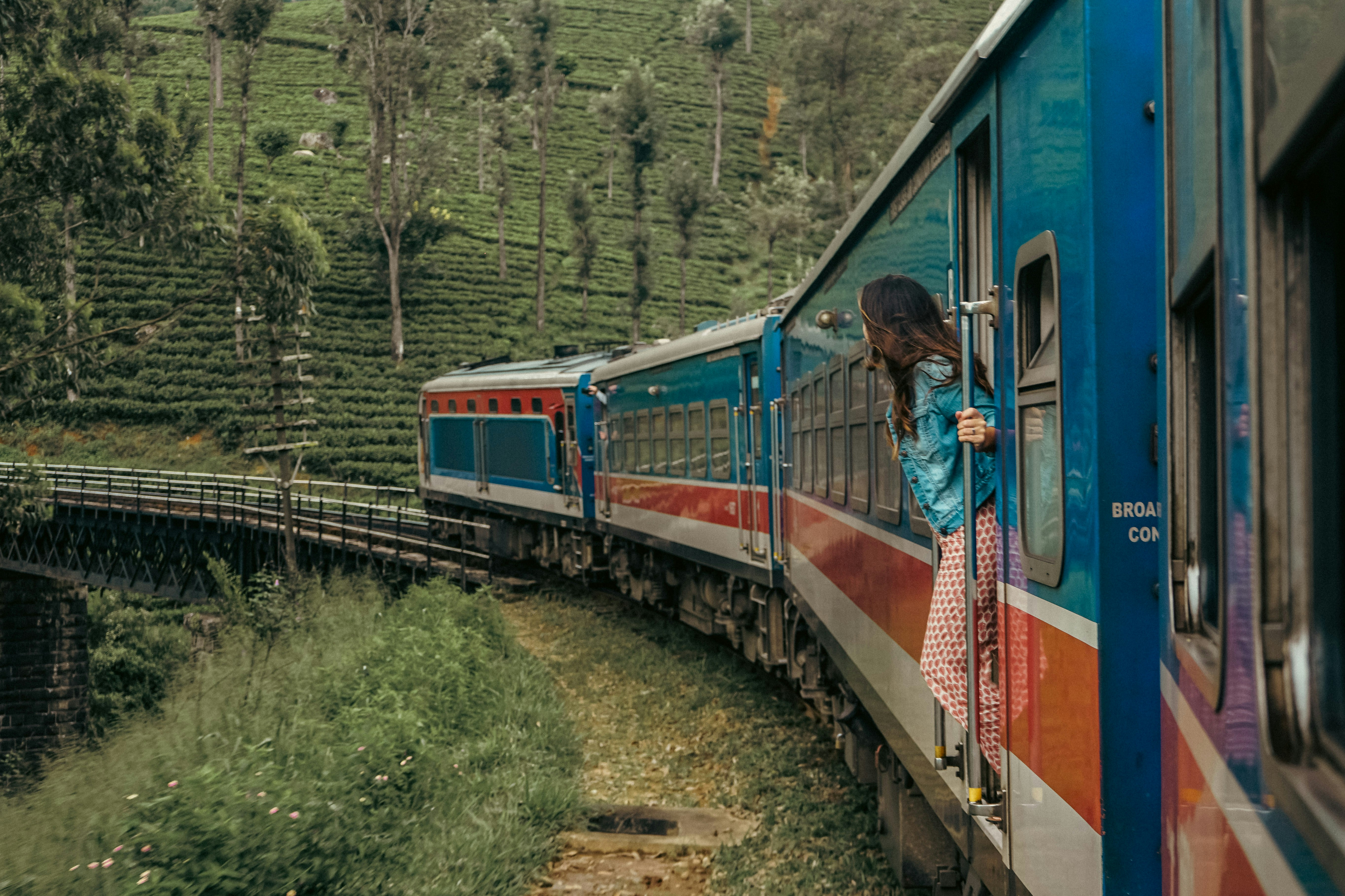 View through a Sri Lankan train doorway in the hills